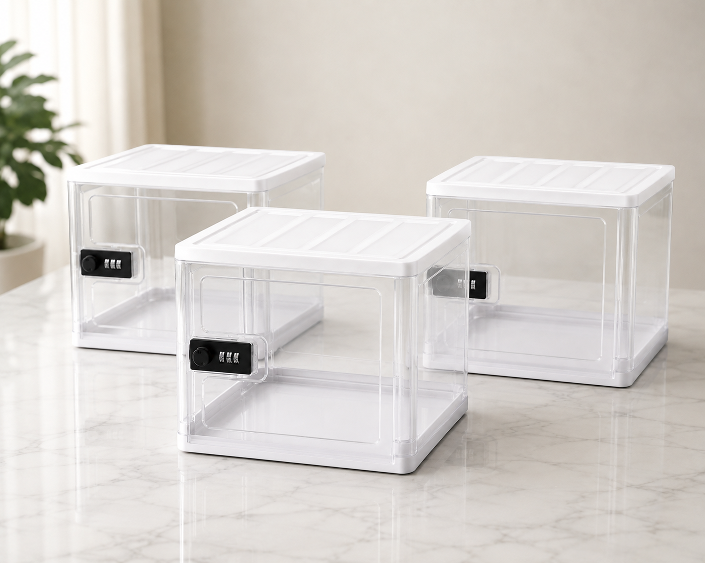 Lot 3 boîtes à verrou transparentes